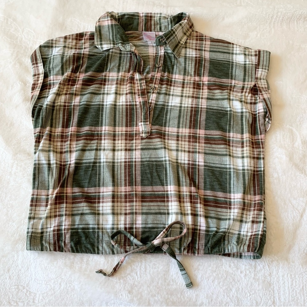 🧁 2 for $20 Checkered / Plaid green and brown crop top size Large